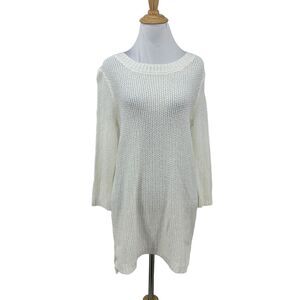 Lauren Conrad Bow Back Sweater Women XS Extra Small White High Low Tunic Acrylic